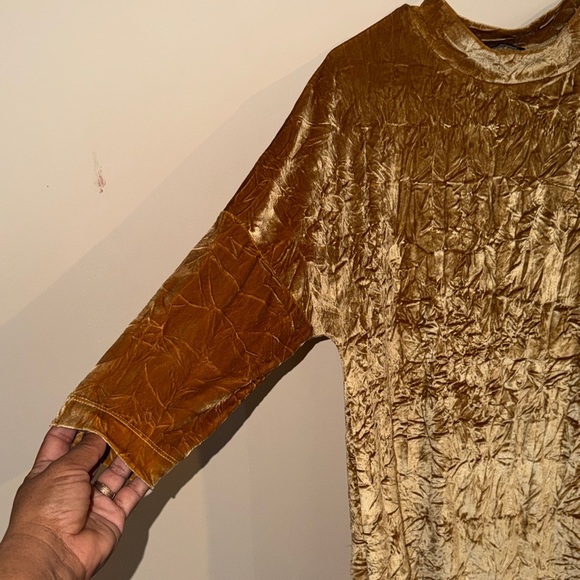 Zara Gold Velvet Long Sleeve Dress - Picture 4 of 6
